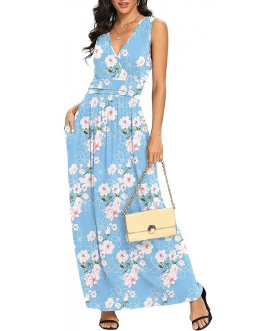 Women Sleeveless Deep V Neck Loose Plain Long Maxi Casual Dress F Kapok Light Blue $20.50 Dresses