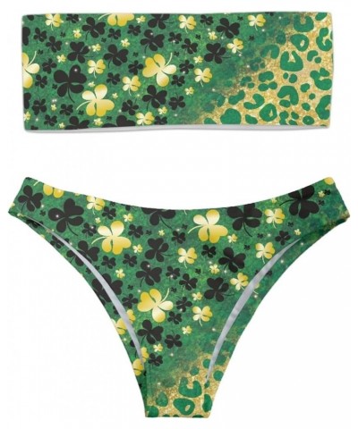 Padding Bandeau Top Swimsuit 2piece Bikini Tankini High Cut Panties Floral Leopard Designs Plus Size St.patrick Leopard Leaf ...