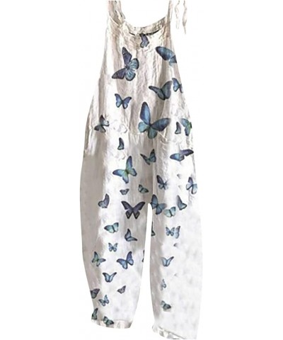 Women Casual Jumpsuits Loose Long Bib Pants Flower Print Adjustable Wide Leg Rompers Summer Overalls for Women 05-white $13.5...