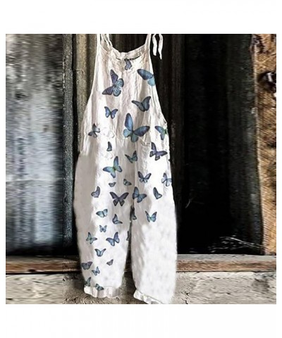 Women Casual Jumpsuits Loose Long Bib Pants Flower Print Adjustable Wide Leg Rompers Summer Overalls for Women 05-white $13.5...