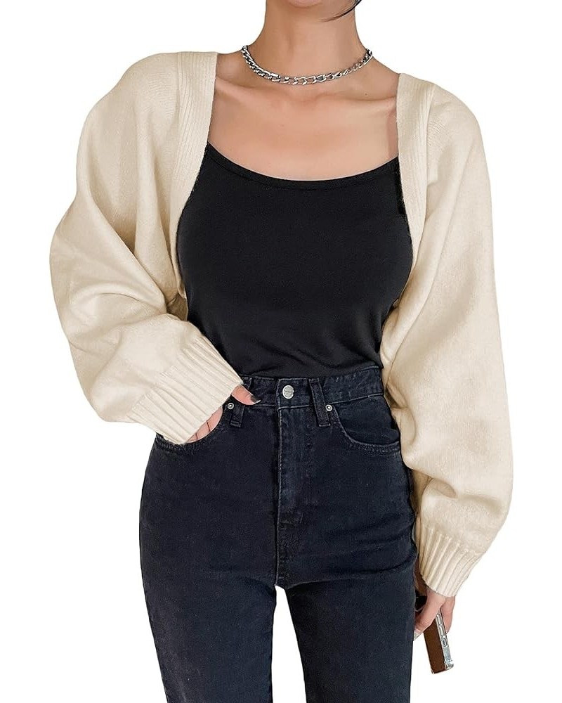 Women's Long Sleeve Open Front Knitted Crop Cardigan Sweater Shrug Apricot $17.10 Sweaters