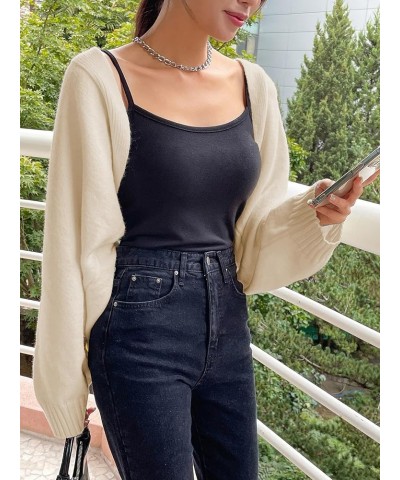 Women's Long Sleeve Open Front Knitted Crop Cardigan Sweater Shrug Apricot $17.10 Sweaters