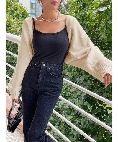 Women's Long Sleeve Open Front Knitted Crop Cardigan Sweater Shrug Apricot $17.10 Sweaters