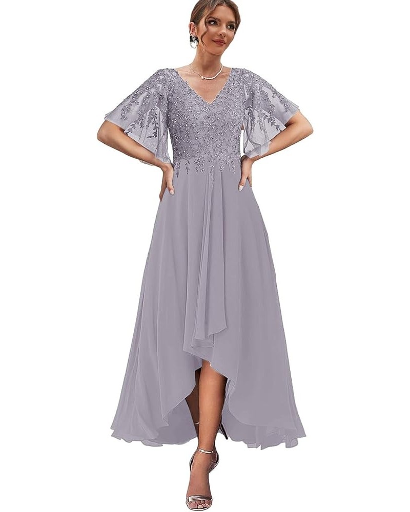 High Low Mother of The Bride Dresses for Wedding Tea Length Formal Dress Lace Evening Gown with Sleeves Wisteria $29.90 Dresses