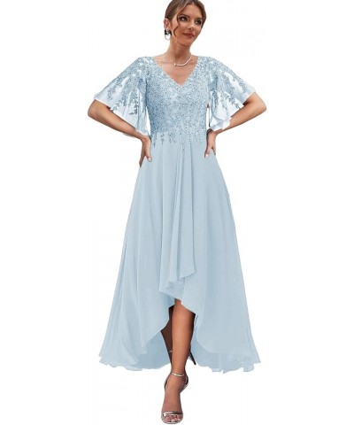 High Low Mother of The Bride Dresses for Wedding Tea Length Formal Dress Lace Evening Gown with Sleeves Wisteria $29.90 Dresses