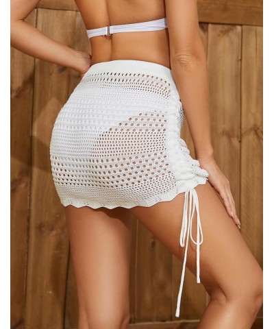 Womens Crochet Cover Ups Hollow Out Swimsuit Coverup Tassel Knit Beach Sexy Cover ups Double Drawstring-white $10.99 Swimsuits