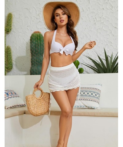 Womens Crochet Cover Ups Hollow Out Swimsuit Coverup Tassel Knit Beach Sexy Cover ups Double Drawstring-white $10.99 Swimsuits