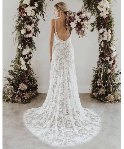 Women's Mermaid Wedding Dresses for Bride Sexy Lace Open Back Bridal Gowns Rwd91 -Ivory $53.04 Dresses