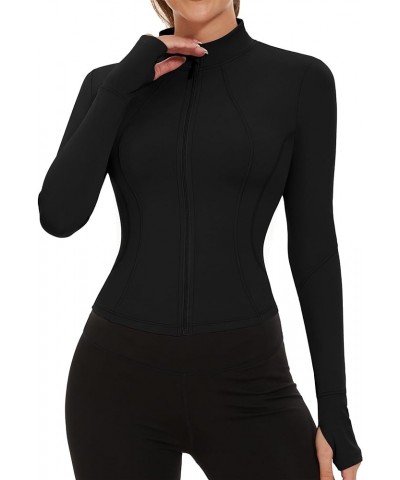 Workout Jackets for Women Full Zip Tight Fitted Athletic Long Sleeve Cropped Running Jackets Activewear Long Sleeve-black $14...