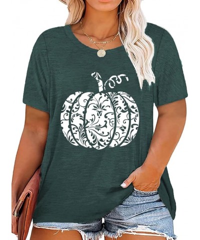 Plus Size Fall Pumpkin Tshirt Women Halloween Thanksgiving T-Shirt Casual Short Sleeve Tops Floral Pumpkin Shirt Green $9.84 ...