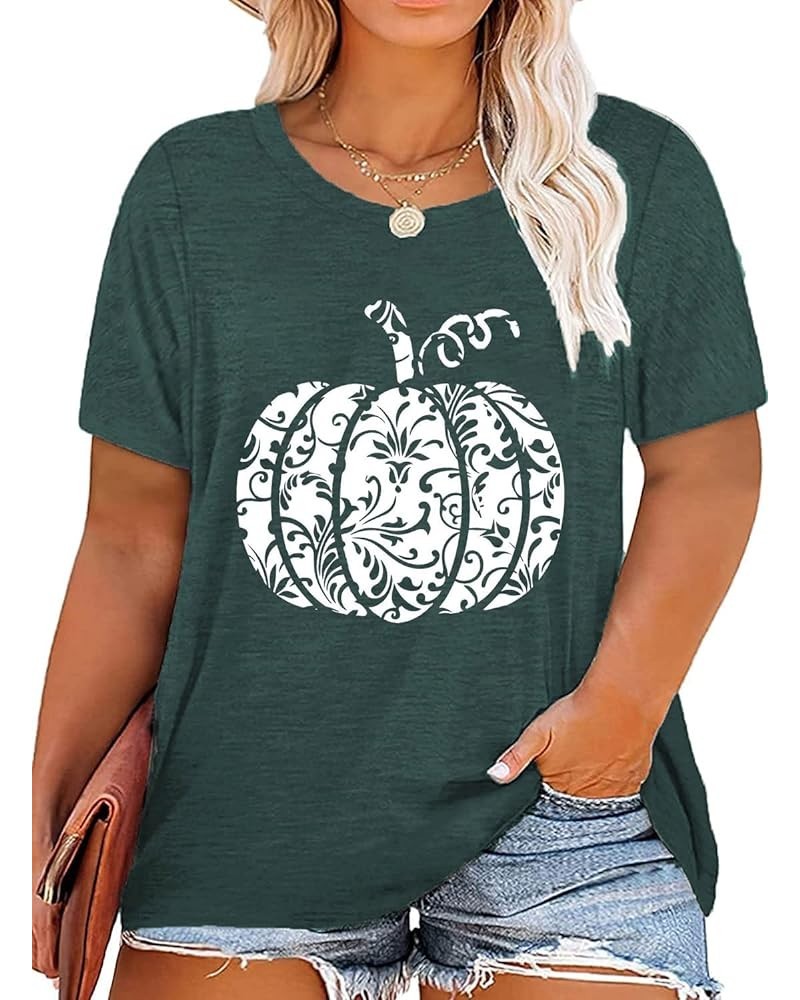 Plus Size Fall Pumpkin Tshirt Women Halloween Thanksgiving T-Shirt Casual Short Sleeve Tops Floral Pumpkin Shirt Green $9.84 ...