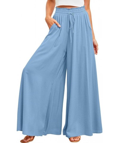 Womens Casual Wide Leg Pants Ruffle Elastic Drawstring Beach Palazzo Loose Pants Comfy Trousers with Pockets Skyblue $18.23 P...