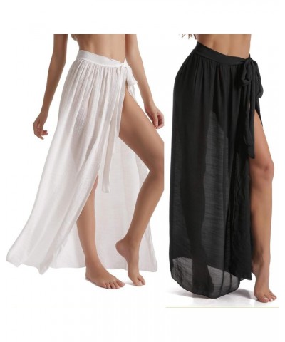 Beach Sarong Pareo Womens Semi-Sheer Swimwear Cover Ups Short Skirt with Tassels 61-black+white(us 4-12) $10.47 Swimsuits