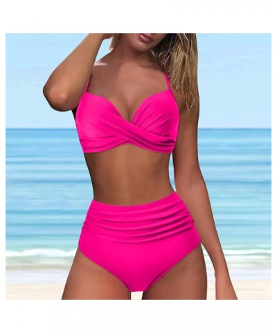 Women's Bikini Swimsuits High Waist Tummy Control Swimsuit Push Up Bathing Suit for Women 2 Piece Cheeky Swimsuits Hot Pink $...