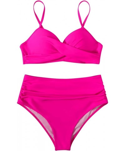 Women's Bikini Swimsuits High Waist Tummy Control Swimsuit Push Up Bathing Suit for Women 2 Piece Cheeky Swimsuits Hot Pink $...