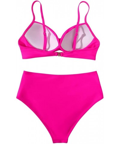 Women's Bikini Swimsuits High Waist Tummy Control Swimsuit Push Up Bathing Suit for Women 2 Piece Cheeky Swimsuits Hot Pink $...