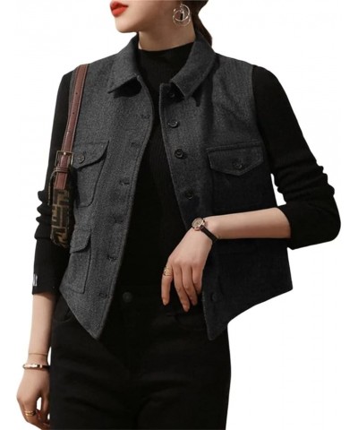 Womens Herringbone Tweed Waistcoat Lapel Vintage Button Dressy Vest Dark Grey $13.95 Vests