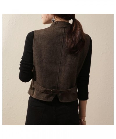 Womens Herringbone Tweed Waistcoat Lapel Vintage Button Dressy Vest Dark Grey $13.95 Vests