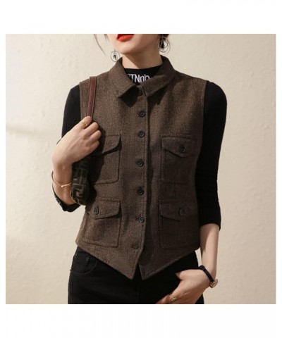 Womens Herringbone Tweed Waistcoat Lapel Vintage Button Dressy Vest Dark Grey $13.95 Vests