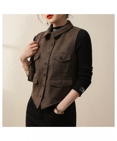 Womens Herringbone Tweed Waistcoat Lapel Vintage Button Dressy Vest Dark Grey $13.95 Vests