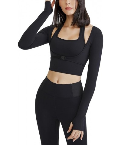 Long Sleeve Crop Top Workout Women Athletic Yoga Running Cropped Tops Slim Fit Sport Gym Shirts Black $13.99 Activewear