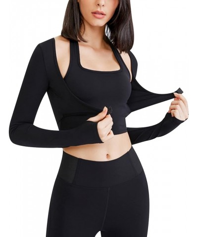 Long Sleeve Crop Top Workout Women Athletic Yoga Running Cropped Tops Slim Fit Sport Gym Shirts Black $13.99 Activewear