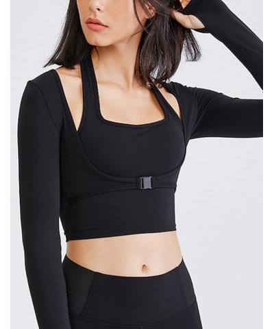 Long Sleeve Crop Top Workout Women Athletic Yoga Running Cropped Tops Slim Fit Sport Gym Shirts Black $13.99 Activewear