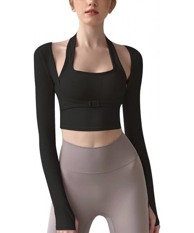 Long Sleeve Crop Top Workout Women Athletic Yoga Running Cropped Tops Slim Fit Sport Gym Shirts Black $13.99 Activewear