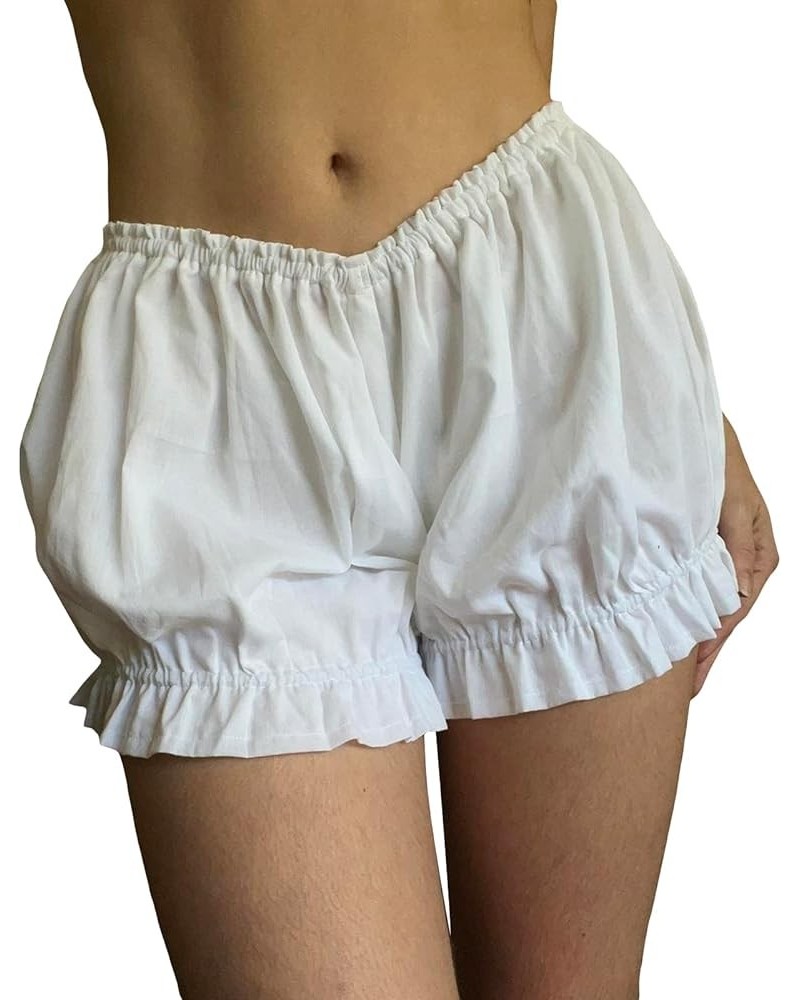 Women Layered Lace Shorts Elastic Waist Ruffle Trim Bloomer Shorts Y2k Cute Fairy Pettipants Going Out Culotte H-white Shorts...