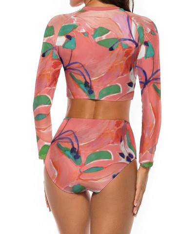 Womens Two Piece Rash Guard Swimsuit Long Sleeve Sun Protection Surfing Swimwear-1 Z-pink Green $16.19 Swimsuits