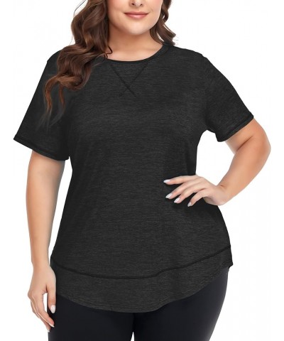 Plus Size Workout Tops for Women Short Sleeve Loose fit Shirts Athletic Gym Yoga Clothing Black $10.00 Activewear