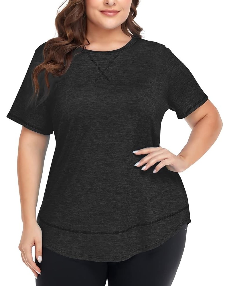 Plus Size Workout Tops for Women Short Sleeve Loose fit Shirts Athletic Gym Yoga Clothing Black $10.00 Activewear