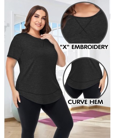 Plus Size Workout Tops for Women Short Sleeve Loose fit Shirts Athletic Gym Yoga Clothing Black $10.00 Activewear