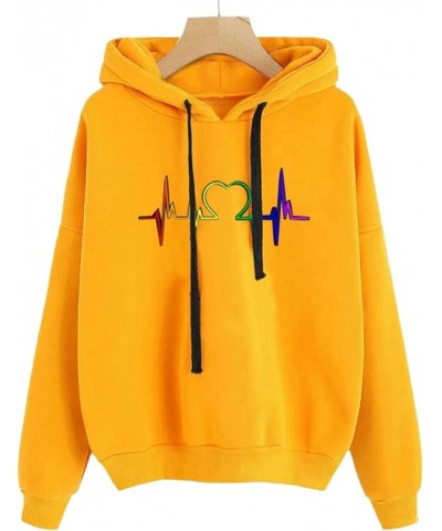 Women's Sweatshirts Hoodies Casual Women's Printed Hooded Sweatshirt Loose Long Sleeve Drawstring Hoodie Women Z2-yellow $7.6...