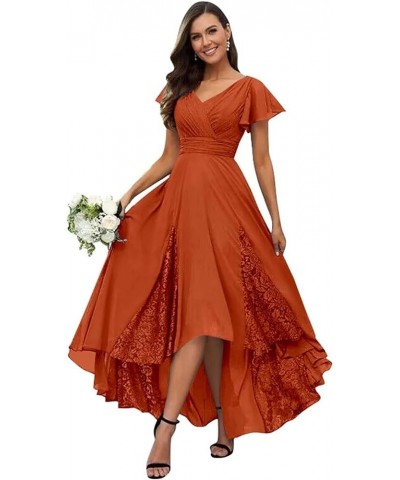 Mother of The Bride Dresses for Wedding Tea Length Ruffle Sleeves Long Chiffon Lace Appliques Evening Gown CM211 Burnt Orange...