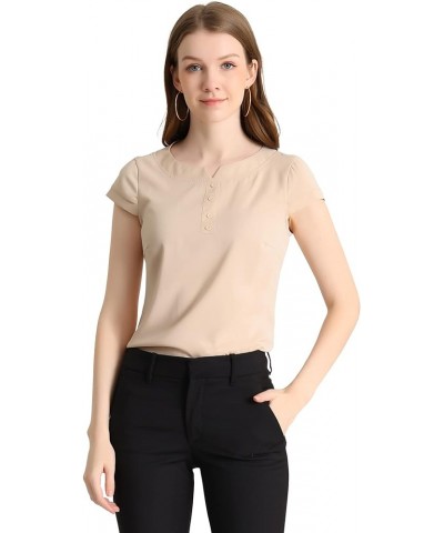 Women's Casual Round Neck Cap Sleeve Top Blouse Flesh Pink $14.74 Blouses