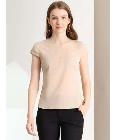 Women's Casual Round Neck Cap Sleeve Top Blouse Flesh Pink $14.74 Blouses