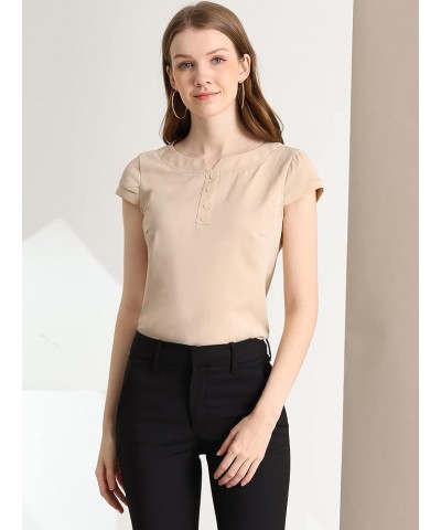 Women's Casual Round Neck Cap Sleeve Top Blouse Flesh Pink $14.74 Blouses