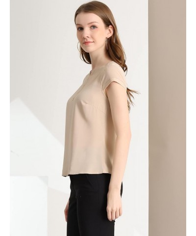 Women's Casual Round Neck Cap Sleeve Top Blouse Flesh Pink $14.74 Blouses