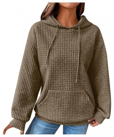 Waffle Hoodies for Women Plain Oversized Drawstring Sweatshirts with Pocket, Cable Knit Pullovers A-dark Gray $12.71 Hoodies ...