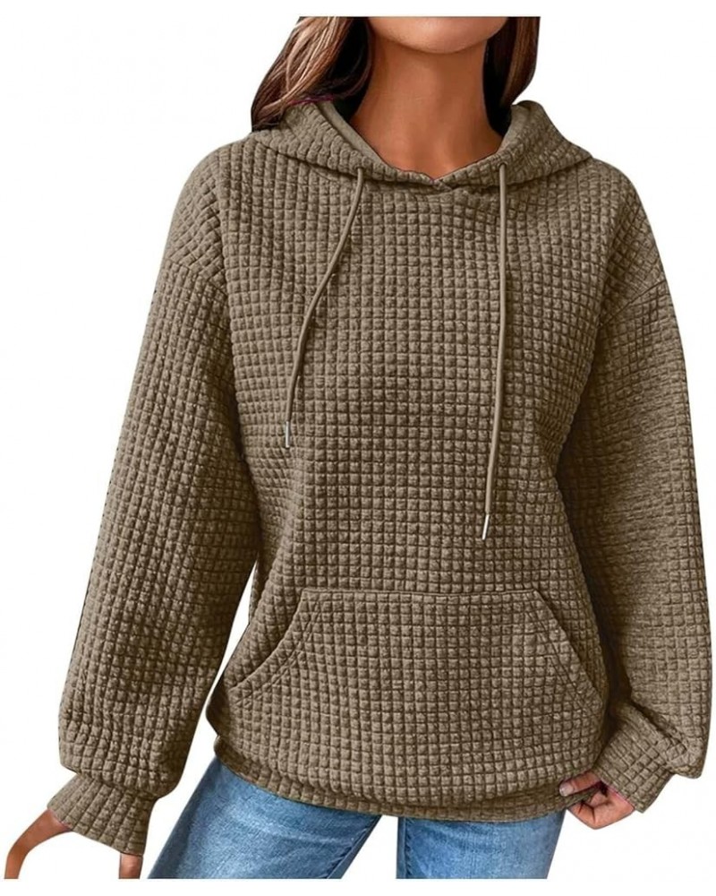 Waffle Hoodies for Women Plain Oversized Drawstring Sweatshirts with Pocket, Cable Knit Pullovers A-dark Gray $12.71 Hoodies ...