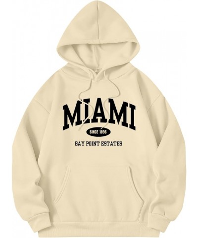 Miami Sweatshirt Hoodies for Women Long Sleeved Oversized Streetwear Printed Hoodie With Pockets Y2K Beige $11.99 Hoodies & S...