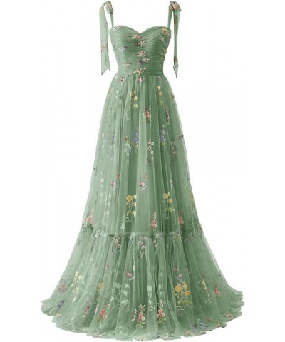 Tulle Prom Dresses Flower Embroidery 2024 Women's Puffy Sleeve Long Formal Evening Party Gowns C-green $28.52 Dresses