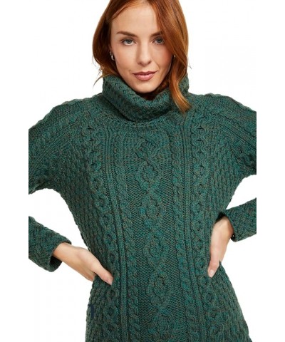 Carraig Donn - Ladies - 100% Soft Merino Wool - Cable Knit Sweeter Vented Roll Neck Irish Jumper Connemara Green $45.00 Sweaters