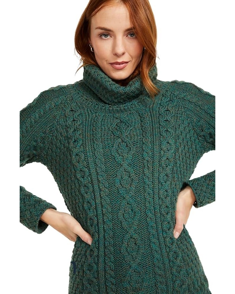 Carraig Donn - Ladies - 100% Soft Merino Wool - Cable Knit Sweeter Vented Roll Neck Irish Jumper Connemara Green $45.00 Sweaters