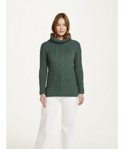 Carraig Donn - Ladies - 100% Soft Merino Wool - Cable Knit Sweeter Vented Roll Neck Irish Jumper Connemara Green $45.00 Sweaters