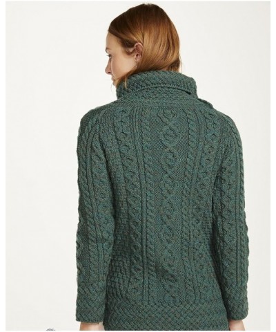 Carraig Donn - Ladies - 100% Soft Merino Wool - Cable Knit Sweeter Vented Roll Neck Irish Jumper Connemara Green $45.00 Sweaters