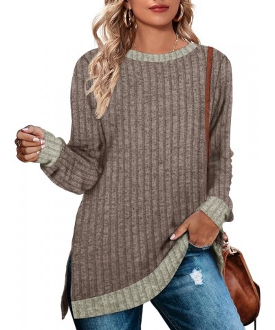 Women's Long Sleeve Sweatshirts Color Block Crewneck Sweaters Tunic Tops E-invisible Stripe Khaki $10.61 Hoodies & Sweatshirts