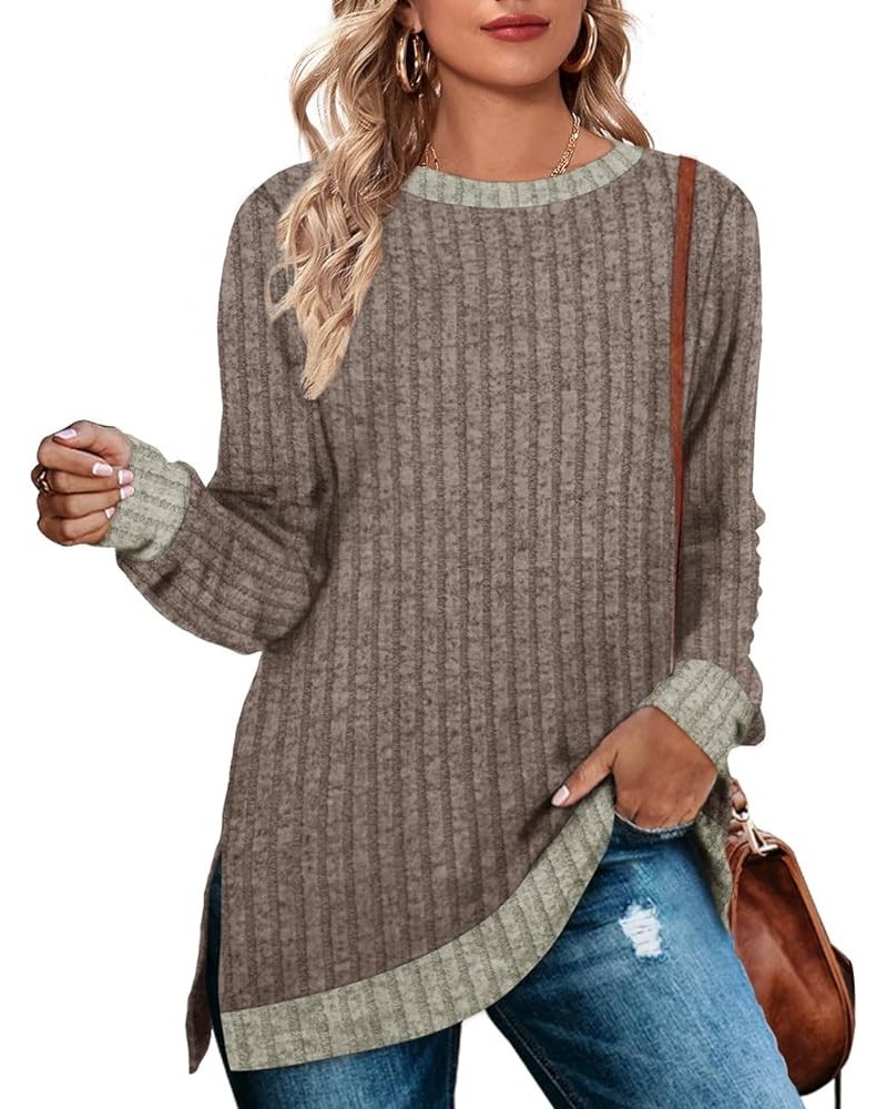 Women's Long Sleeve Sweatshirts Color Block Crewneck Sweaters Tunic Tops E-invisible Stripe Khaki $10.61 Hoodies & Sweatshirts