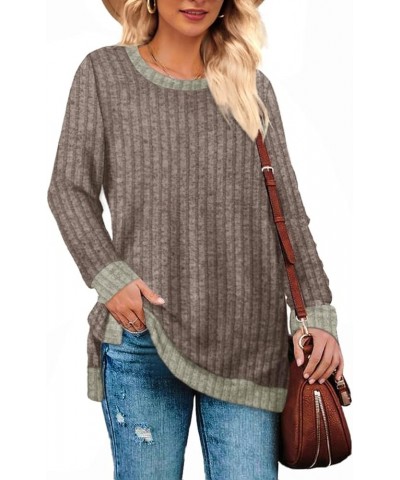 Women's Long Sleeve Sweatshirts Color Block Crewneck Sweaters Tunic Tops E-invisible Stripe Khaki $10.61 Hoodies & Sweatshirts